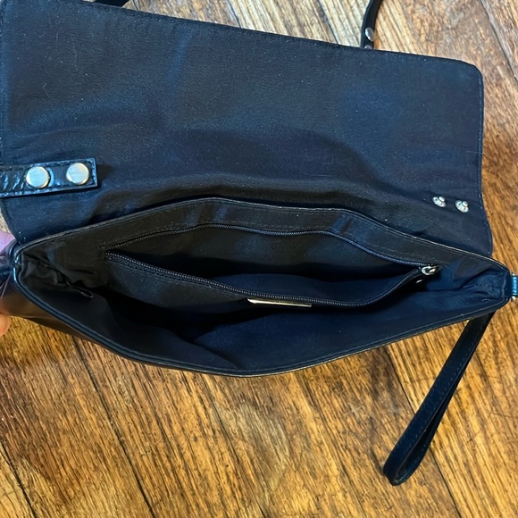 Gianni Bernini convertible wristlet shoulder bag black smooth leather - Picture 7 of 13